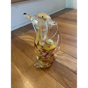 Vintage Hand blown Heavy Colored Glass Dog Figurine Statue Yellow Red Long Ears‎